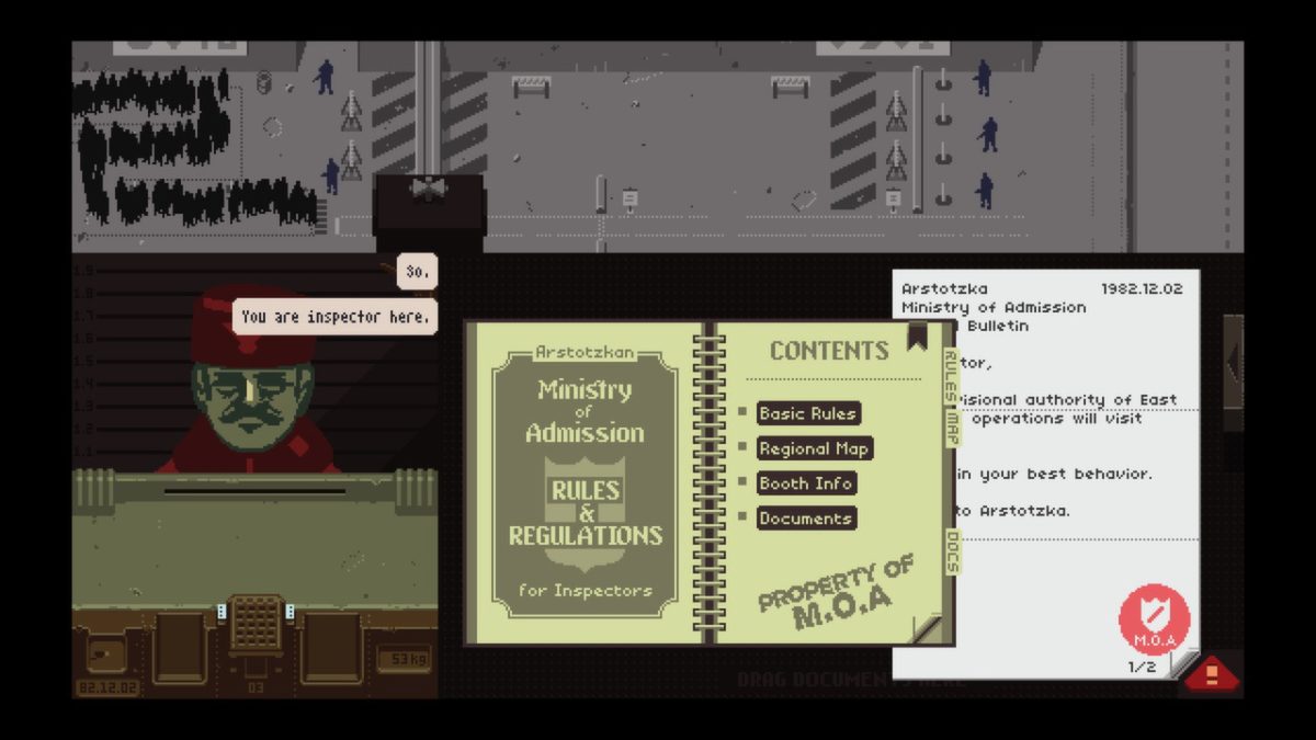 A screenshot of the menu for Papers, Please