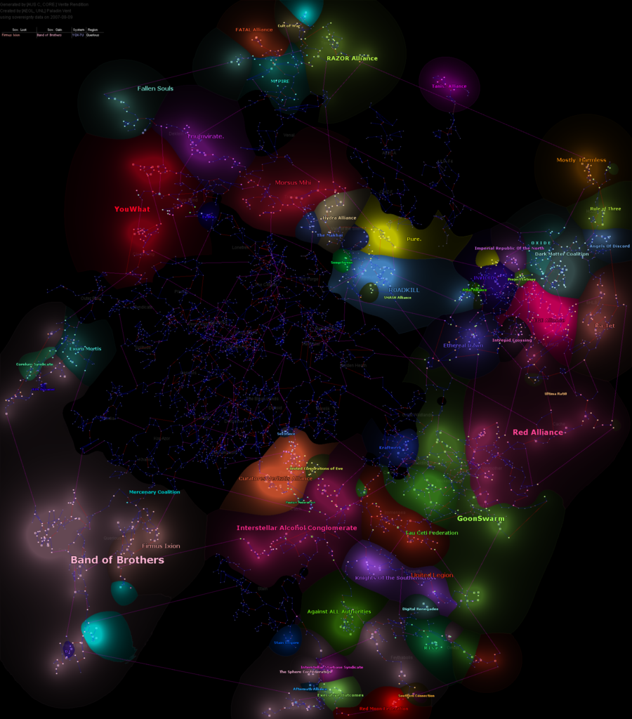 A map of the EVE Online universe on 9 August 2007